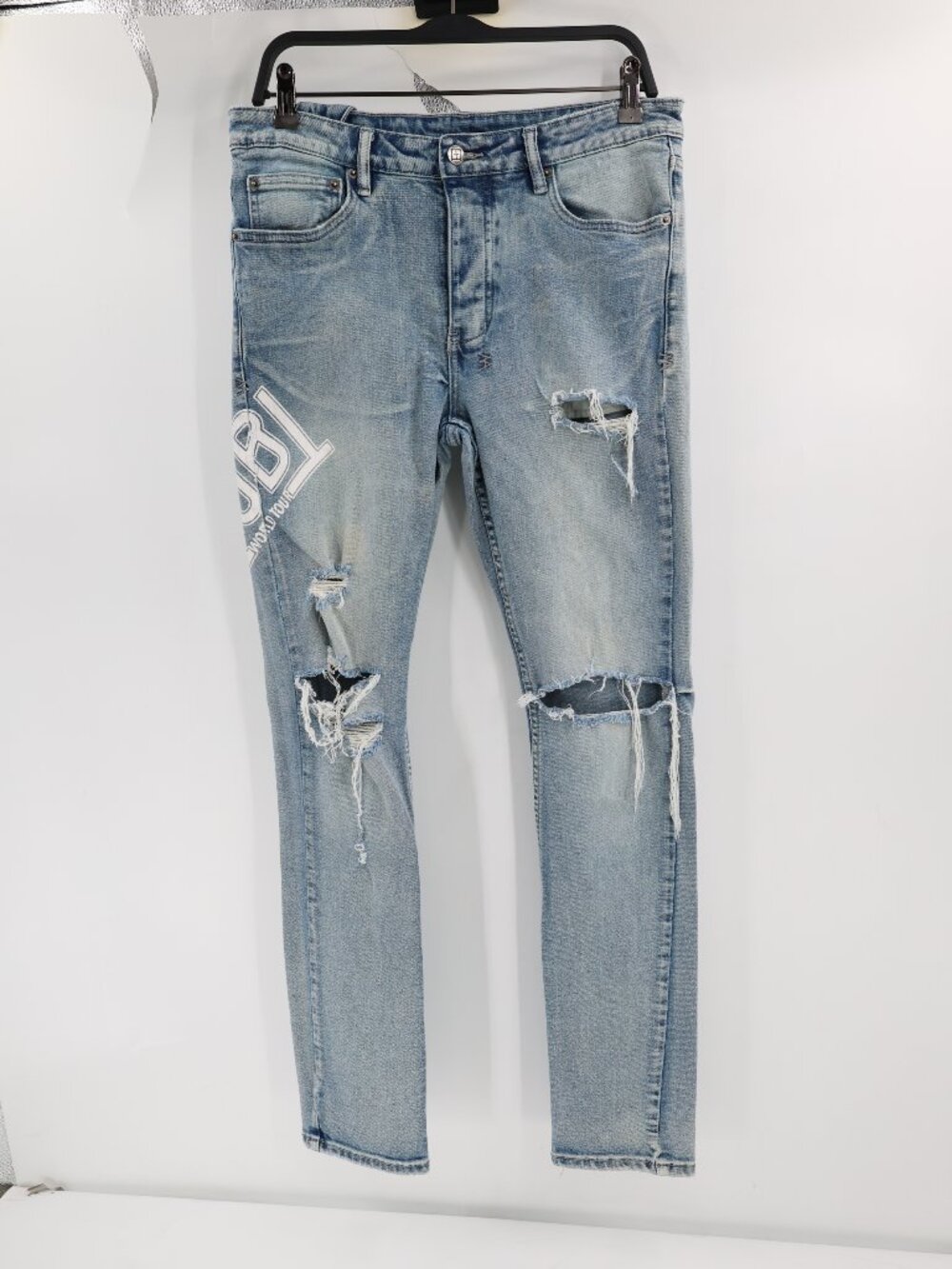 Ksubi Jeans Mens 32 L31 Chitch ticket Slim Stretch Denim 5-Pocket Destroyed Blue